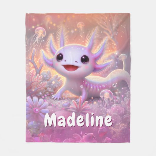 Personalisierter Axolotl-Individuelle Name Pink Fleecedecke (Vorderseite)