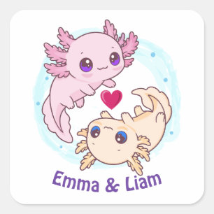 Personalisierter Axolotl-Paar-Valentinstag-Aufkleb Quadratischer Aufkleber