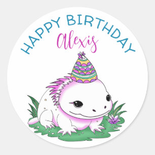Personalisierter Axolotl Themed Girl's Geburtstag Runder Aufkleber