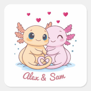 Personalisierter Axolotl Valentinstag-Aufkleber Quadratischer Aufkleber