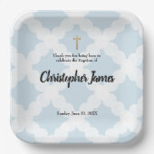 Personalisierter Baby Boy Blue Baptisc & gold cros Pappteller (Vorderseite)