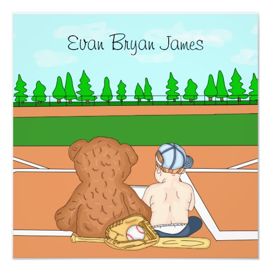 Personalisierter Baby Boy im Baseball Cap Teddy Be Fotodruck (Vorne)