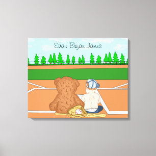 Personalisierter Baby Boy im Baseball Cap Teddy Be Leinwanddruck