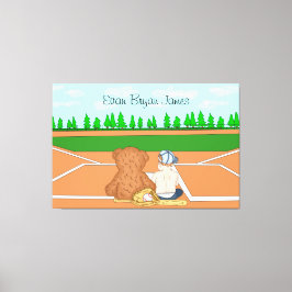 Personalisierter Baby Boy im Baseball Cap Teddy Be Leinwanddruck