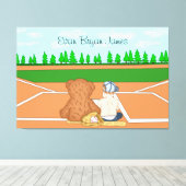 Personalisierter Baby Boy im Baseball Cap Teddy Be Leinwanddruck (Insitu (Holzboden))