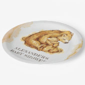 Personalisierter Baby-Duschbär Pappteller (Schrägansicht)