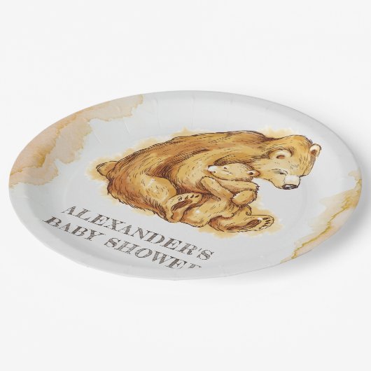 Personalisierter Baby-Duschbär Pappteller (Schrägansicht)