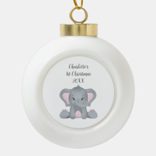 Personalisierter Baby-Elefant Rosa Baby 1. Weihnac Keramik Kugel-Ornament