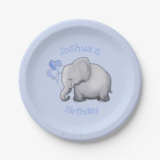 Personalisierter Baby-Elefant-Säuglings-Geburtstag Pappteller (Vorderseite)