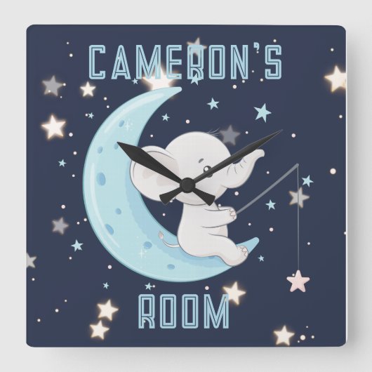 Personalisierter Baby Elephant 4 Sterne Poster fis Quadratische Wanduhr (Vorderseite)