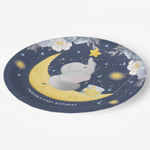 Personalisierter Baby Elephant auf dem Mond Pappteller