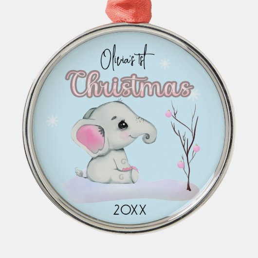 Personalisierter Baby Elephant, Baby's First Chris Ornament Aus Metall (Vorne)