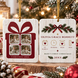 Personalisierter Baby-Erstweihnachts-Foto-Schmuck Keramikornament
