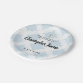 Personalisierter Baby-Junge blaue Taufe & Goldkreu Pappteller (Schrägansicht)