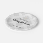 Personalisierter Baby-Junge Gray-Taufe und Goldkre Pappteller (Schrägansicht)