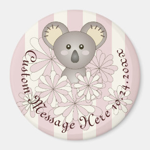 Personalisierter Baby-Koala-Bär Pastellrosa gestre Magnet