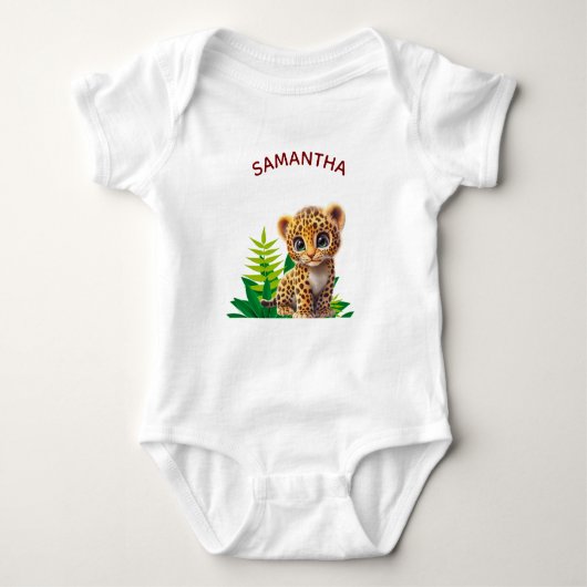 Personalisierter Baby-Leoparden-Bodysuit Dschungel Baby Strampler (Vorderseite)