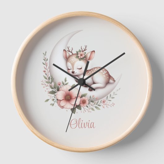Personalisierter Baby-Mädchen-Hirsch Uhr (Vorderseite)