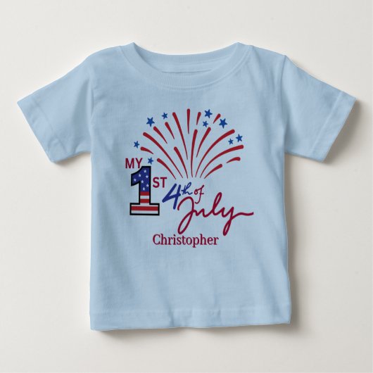 Personalisierter Baby T - Shirt am 1. Juli (Vorderseite)