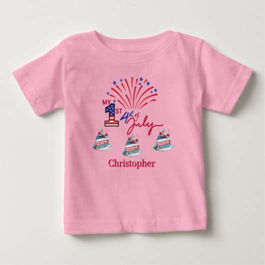 Personalisierter Baby T - Shirt am 1. Juli (Vorderseite)