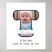 Personalisierter Babybrief T mit Grenzposter Poster (Vorne)