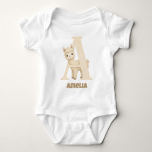 Personalisierter Babyname Alpaka Buchstabe A Baby Strampler