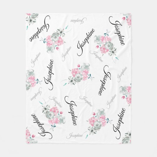 Personalisierter Babyname| Wasserfarbene Boho-Blum Fleecedecke (Vorderseite)