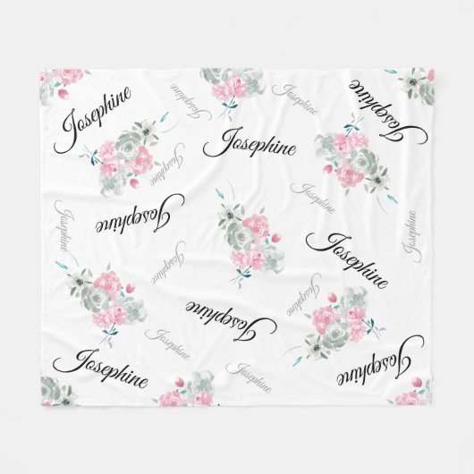 Personalisierter Babyname| Wasserfarbene Boho-Blum Fleecedecke (Vorderseite (Horizontal))