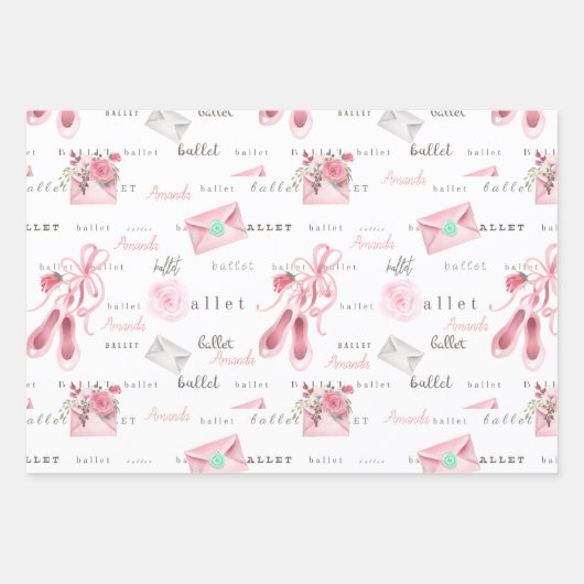 Personalisierter Ballerina Ballet Name Kleinere Bi Geschenkpapier Set (Vorderseite)