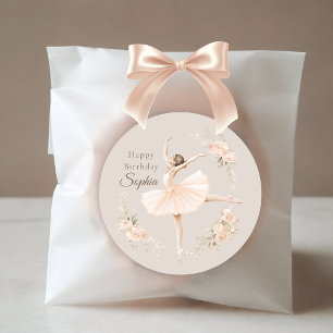 Personalisierter Ballerina-Geburtstag in Rosa mit Runder Aufkleber