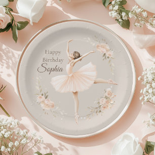 Personalisierter Ballerina-Geburtstagsteller Blush Pappteller