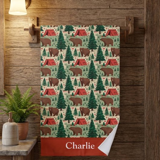 Personalisierter Bär Camping Kinder Badehandtuch