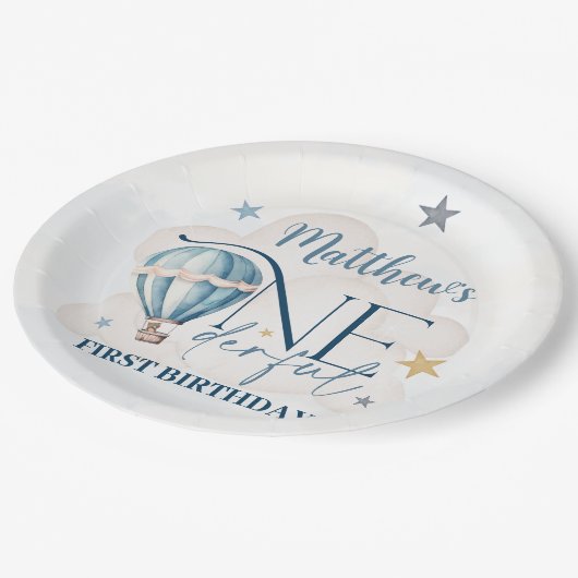 Personalisierter Bär in einem Ballon Papier-Teller Pappteller (Schrägansicht)