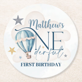 Personalisierter Bär in einem Ballon Papier-Unters Runder Pappuntersetzer