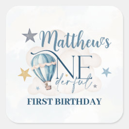 Personalisierter Bär in einem Ballon Square Sticke Quadratischer Aufkleber