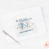 Personalisierter Bär in einem Ballon Square Sticke Quadratischer Aufkleber (Umschlag)