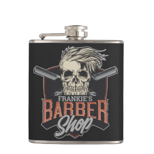 Personalisierter Barbierladen Hipster-Totenkopf un Flachmann