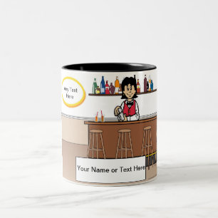 PERSONALISIERTER BARKEEPER - CARTOON ZWEIFARBIGE TASSE