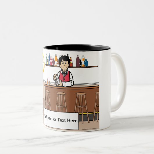 Personalisierter Barkeeper - Männlicher Cartoon Zweifarbige Tasse (VorderseiteRechts)