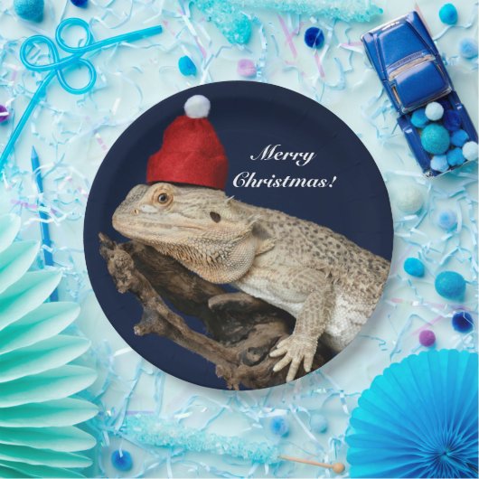 Personalisierter Bartdrachenechse - Weihnachtsmann Pappteller (Party)