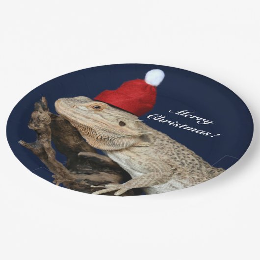 Personalisierter Bartdrachenechse - Weihnachtsmann Pappteller (Schrägansicht)