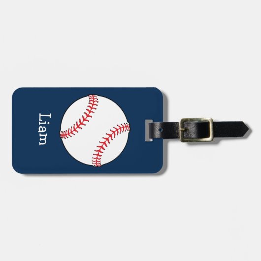 Personalisierter Baseball auf Blue Kids Boys Gepäckanhänger (Vorderseite horizontal)