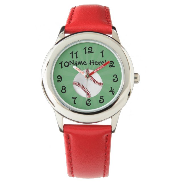 Personalisierter Baseball auf Green Kids Boys Armbanduhr (Vorderseite)