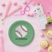 Personalisierter Baseball auf Green Kids Boys Pappteller (Party)
