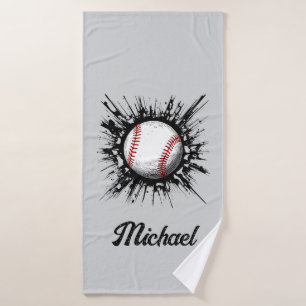 Personalisierter Baseball-Ball bricht durch die Ma Badehandtuch