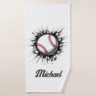 Personalisierter Baseball-Ball bricht durch die Ma Badehandtuch