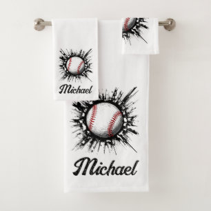 Personalisierter Baseball-Ball bricht durch die Ma Badhandtuch Set