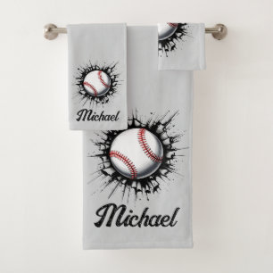 Personalisierter Baseball-Ball bricht durch die Ma Badhandtuch Set