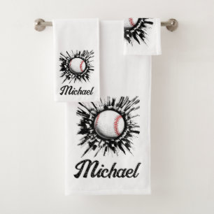 Personalisierter Baseball-Ball bricht durch die Ma Badhandtuch Set