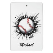 Personalisierter Baseball-Ball bricht durch die Ma Mini Klemmbrett (Rückseite)